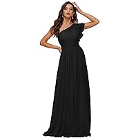 Women's Long Chiffon Bridesmaid Dresses One Shoulder Formal Evening Party Gowns with Pleated