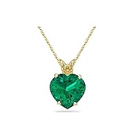5 mm AAA Heart Lab Created Emerald Scroll Solitaire Pendant in 14K Yellow Gold