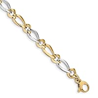 7.5mm 14ct Two tone Hollow Gold Polished Bracelet Jewelry for Women - 18 Centimeters