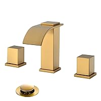 Waterfall Bathroom Sink Faucets 3 Hole, 2-Handle 8 Inch Bathroom Vanity Faucet, with Pop-up Drain Assembly, (Brushed Brass Gold)