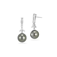 0.36 Cts Diamond & Tahitian Cultured Pearl Earrings in 18K White Gold