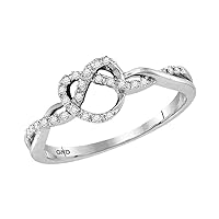 The Diamond Deal 10kt White Gold Womens Round Diamond Heart Pretzel Ring 1/8 Cttw