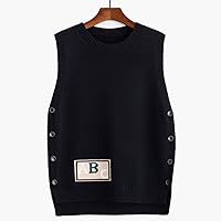 Women Round Neck Knitted Sweater Vest - Buttons On Both Sides Fashion Waistcoat, Spring and Autumn Knitted Outer We