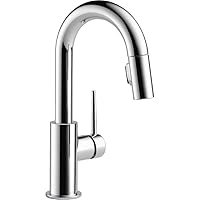 Delta Faucet Trinsic Chrome Bar Faucet with Pull Down Sprayer, Chrome Bar Sink Faucet Single Hole, Wet Bar Faucets Single Hole, Prep Sink Faucet, Faucet for Bar Sink, Chrome 9959-DST