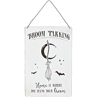 Eye-catching Broom Parking Metal Sign-Perfect for Home Decor, Tin Plate, White & Brown, 30