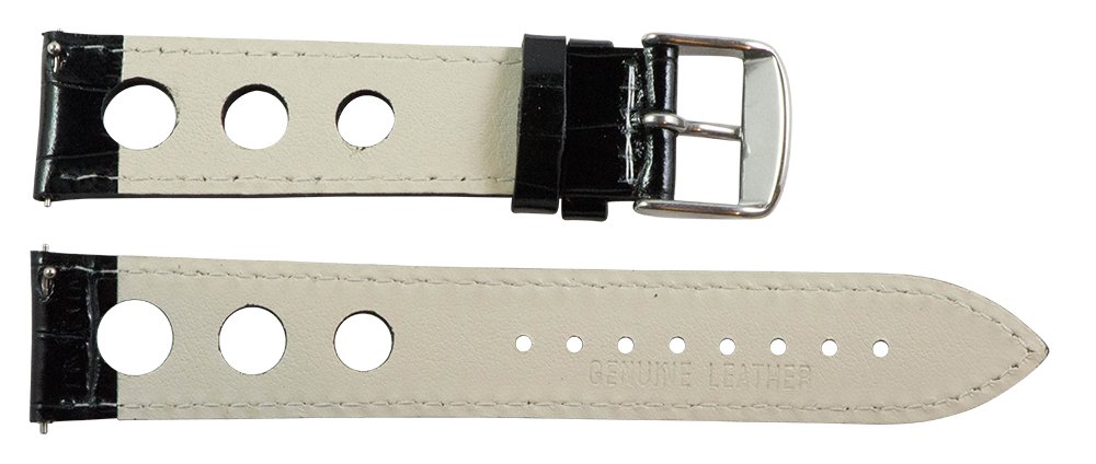 Clockwork Synergy, LLC 21mm Rally 3-hole Croco Black / White Leather Interchangeable Replacement Watch Band Strap