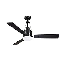Kathy Ireland Home Highpointe LED Ceiling Fan with Remote Control | Modern Industrial Lighting Fixture with 3 Blades, 2 Downrods, and Removable Decorative Cables | Dimmable, Barbeque Black, 54 Inch