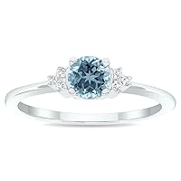 Women's Aquamarine and Diamond Half Moon Ring in 10K White Gold