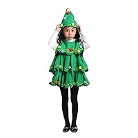 Kids Christmas Tree Costume for Girls Sleeveless Ruffle Dress Xmas Tree Cosplay Elf Christmas Outfits