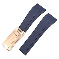 WatchBand for Rolex Submariner YachtMaster Daytona Silicone Waterproof Watch Strap Watch Accessories Rubber Watch Bracelet Chain Watch Buckle with Logo (Color : Blue-Rose Gold, Size : 20mm)