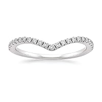 10K White Gold Diamond 2MM Chevron Half Eternity Stackable Wedding Anniversary Band Ring