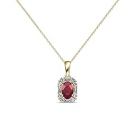 Oval Ruby & Natural Diamond Halo Pendant 0.71 ctw 14K Yellow Gold. Included 18 inches 14K Gold Chain.