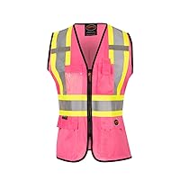 Safety Vest for Women with Pockets - Hi-Vis Reflective Tape - for Construction - Pink