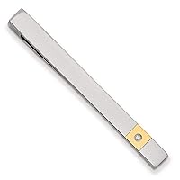 Stainless Steel Polished Engravable 24k Gold Plating Diamond Accent Tie Bar Measures 47x4mm Wide Jewelry for Men