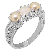 925 Sterling Silver Natural Opal & Cultured Pearl Womens Trilogy ring - Sizes 4 to 12 Available