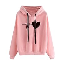 Women's Heartbeat Hoodie Cute ECG Print Long Sleeve Drawstring Hooded Sweatshirt Teen Girls Y2k Crop Pullover Tops