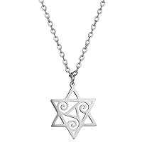 David Star Celtic Triple Spiral Layered Necklace For Women Men Stainless Steel Hollow Out Star Of David Triple Spiral Pendant Necklace Jewelry Gift For Girl