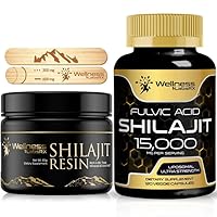 Shilajit Pure Himalayan Organic Shilajit Resin, Gold Grade Natural Shilajit with 85+ Trace Minerals and Fulvic Acid - 60g │ Shilajit Pure Himalayan Organic Capsules - 15000mg - Shilajit Supplement