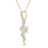 The Diamond Deal 10kt Yellow Gold Mens Baguette Diamond Snake Ankh Cross Charm Pendant 1-1/5 Cttw
