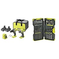 Ryobi R18PD3RID-215S 18V ONE+ Cordless Combi Drill and Impact Driver Starter Kit (2X 1.5Ah) Amazon Exclusive & RAK30MIX Mixed Drilling and Driving Bit Set, 30 Piece