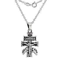 Sterling Silver Caravaca Cross Necklace Handmade 1 inch tall 2mm Cable Chain