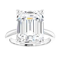 10K Solid White Gold Handmade Engagement Ring, 5 CT Emerald Cut Moissanite Diamond Solitaire Wedding/Bridal Rings for Women/Her, Propose Ring