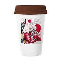 Art Fish Koi Japan Pattern Mug Coffee Drinking Glass Pottery Ceramic Cup Lid
