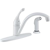 Delta Faucet Collins Single-Handle Kitchen Faucet with Side Sprayer, White Kitchen Sink Faucet, Kitchen Faucet 3 Hole, White 440-WH-DST, 3.00 x 13.00 x 21.80 inches