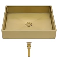 Gold Bathroom Vessel Sink - Logmey 19x15 Inches Stainless Steel Above Counter Bathroom Sink 16 Gauge Rectangle Vessel Sink with Drainer