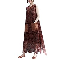 Two Piece Set Lace Dress Women Hollow Out Vintage Irregular Embroidery Sleeveless Tank Top Dress Woman Summer