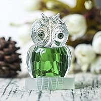 H&D Green Crystal Owl Figurine Collection Paperweight Table Centerpiece Ornament (2.7-Inch)