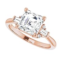 Moissanite Solitaire Engagement Ring, 2CT Colorless Stone, 925 Sterling Silver Setting with 18K Gold Accent Bands