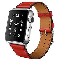 Luxury Genuine Leather Watch Strap Replacement Band - 38mm - Red