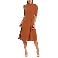 Women's Mock Neck Crepe Fit and Flare Dress Career Office Workwear Desk to Dinner Guest of
