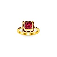 2.30 Ctw Princess Cut Lab Created Red Ruby Halo Engagement Anniversary Ring 14K Yellow Gold Plated For Womens & Girls