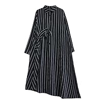 Black Vintage Striped Shirt Dresses for Women Long Sleeve Bandage Loose Casual Dress Elegant Clothing Spring Autumn