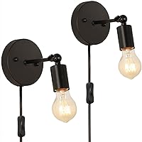 2PCS Plug in Wall Sconces, Contemporary Rotatable Industrial Wall Lighting Fixtures, Edison Vintage Wall Mounted Lamp for Bedroom Living Room Indoor Doorway