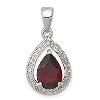 925 Sterling Silver Polished Prong set Open back Rhodium Garnet and Diamond Pendant Necklace Measures 24x12mm Wide Jewelry for Women
