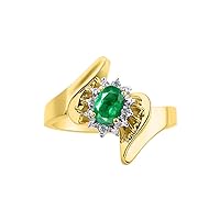 Rylos Floral Designer Ring with 6X4MM Oval Gemstone & Sparkling Diamonds in Yellow Gold Plated Silver- Birthstone Jewelry for Women - Available in Sizes 5 to 10 Embrace Elegance!