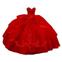 Women's Lace Applique Ruffles Quinceanera Dress Beaded Sweetheart Formal Ball Gowns
