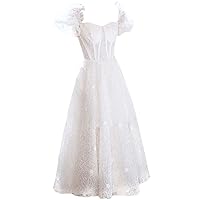 Bride Wedding Dresses Puffy Sleeves Bridal Gowns Backless Hand Embroidery Dress,S White