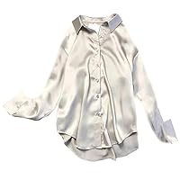 Spring and Autumn Fashion Button Satin Silk Shirt Retro Shirt White Top Long Sleeve Loose Street Shirt Large Size