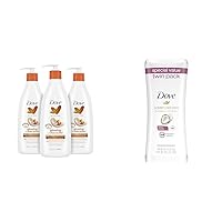 Dove Body Love Pampering Body Lotion Shea Butter Pack of 3 for Silky, Smooth Skin Softens & Advanced Care Antiperspirant Deodorant Stick Caring Coconut Twin Pack