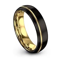 Tungsten Wedding Band Ring 6mm for Men Women 18k Rose Yellow Gold Plated Dome Off Set Line Black Brushed Polished