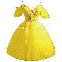 Women's Tulle Homecoming Dresses Short Sleeve Prom Dresses Spaghetti Straps Mini Dress Cocktail Dresses