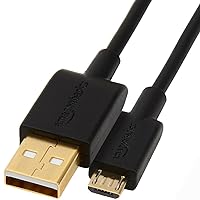Amazon Basics 5-Pack USB-A to Micro USB Fast Charging Cable, 480Mbps Transfer Speed with Gold-Plated Plugs, USB 2.0, 10 Foot, Black