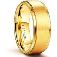 8mm Titanium Ring Gold Plated Wedding Band in Comfort Fit Matte for Men Women Size 7-14 SHJTRB165