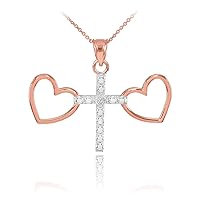 14K TWO TONE ROSE GOLD HEART CROSS DIAMOND CHARM NECKLACE - Pendant/Necklace Option: Pendant Only