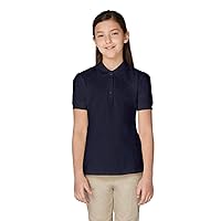 Girls Size' Short Sleeve Stretch Pique Polo Shirt (Standard, Navy, 10-12 Plus
