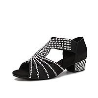 Rhinestone Ballroom Dance Shoes Women Latin Salsa Practice Wedding Indoor Crystal Shoes 6.4 cm Heels YT06